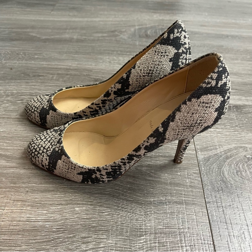 J. Crew Mona Snakeskin Printed Pumps Linen Heels 7.5 - Picture 2 of 6